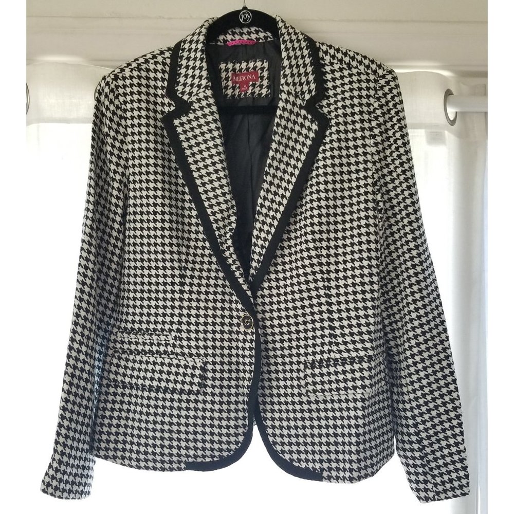 Merona Houndstooth Black White Lined Blazer Sz 16